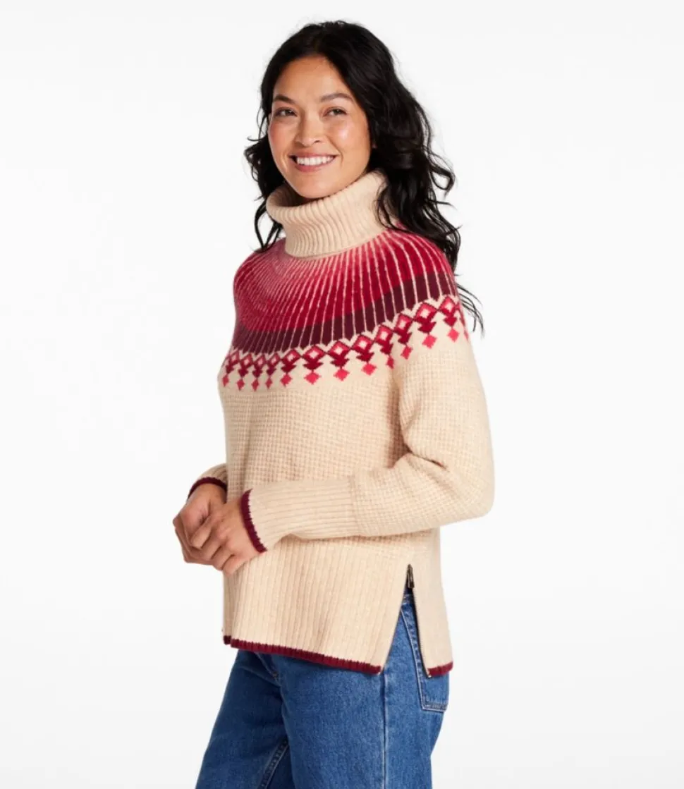 Best L.L.Bean "Women's SuperSoft Waffle Sweater, Turtleneck Fair Isle" OatmealHeatherFairIsle