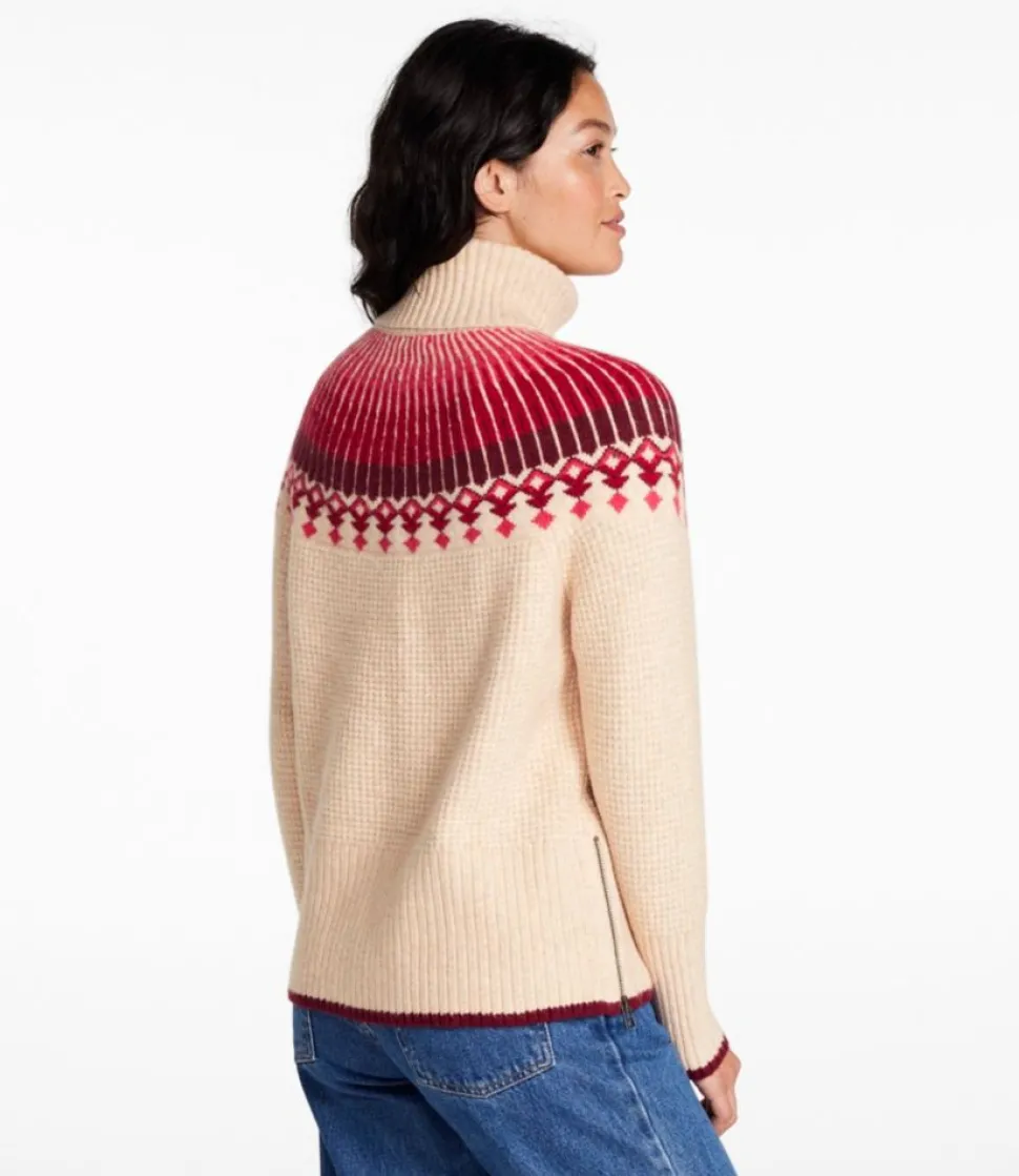 Best L.L.Bean "Women's SuperSoft Waffle Sweater, Turtleneck Fair Isle" OatmealHeatherFairIsle