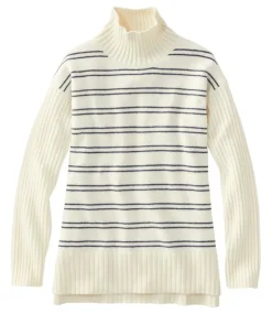 Cheap L.L.Bean "Women's The Essential Sweater, Turtleneck Stripe" Cream/DarkIndigo