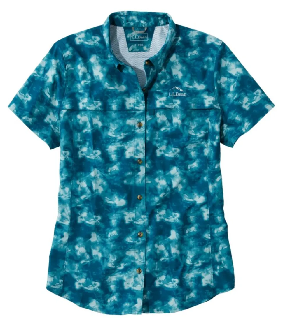 Flash Sale L.L.Bean "Women's Tropicwear Shirt, Short-Sleeve Print" DeepwaterBlueWatercamo