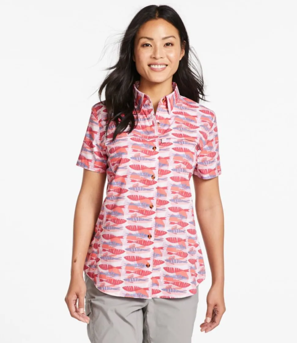 Flash Sale L.L.Bean "Women's Tropicwear Shirt, Short-Sleeve Print" DeepwaterBlueWatercamo