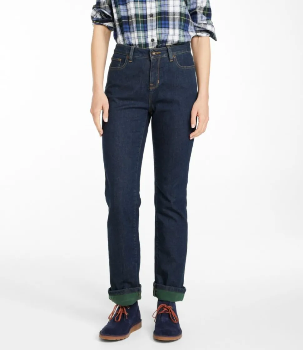 Best L.L.Bean "Women's True Shape Jeans, High-Rise Straight-Leg Fleece-Lined"