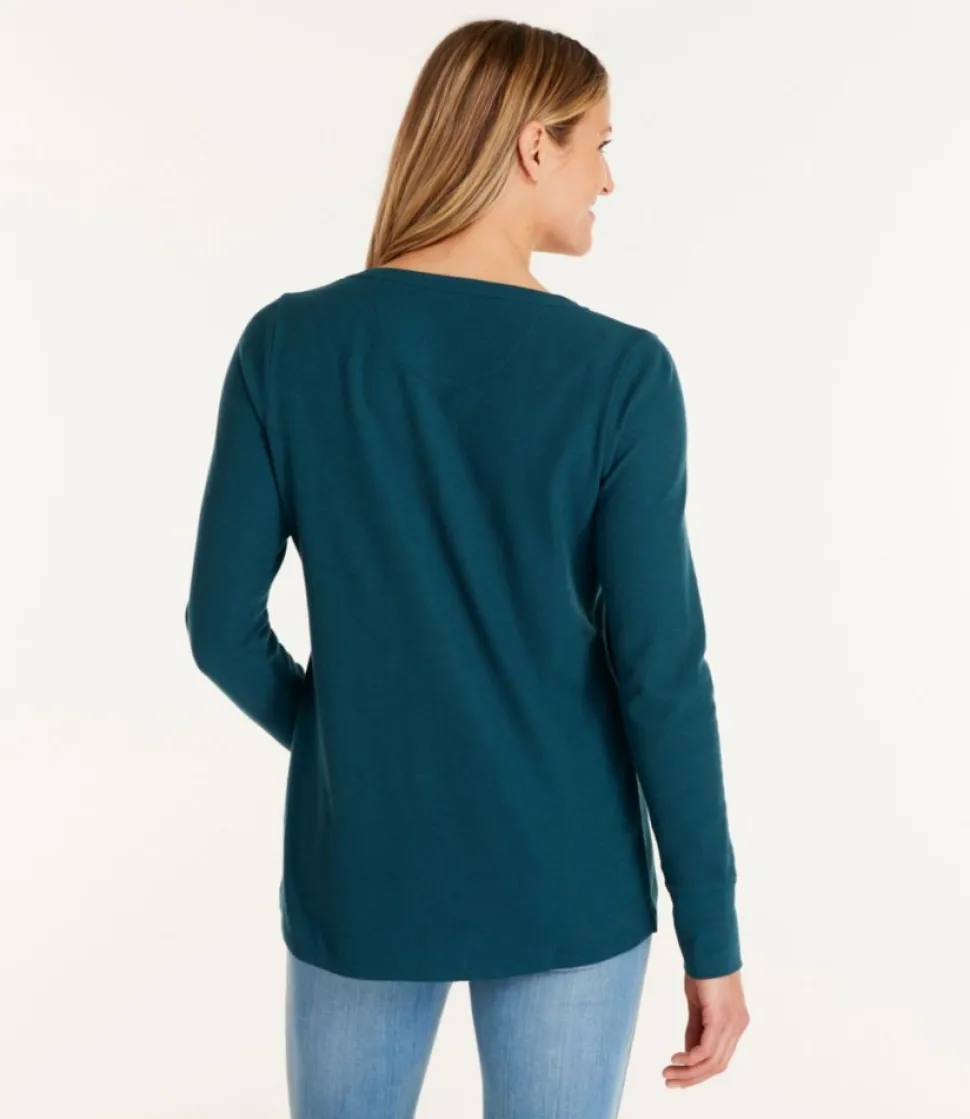 Best Sale L.L.Bean "Women's Unshrinkable Mini-Waffle Tee, Long-Sleeve Henley" Barley
