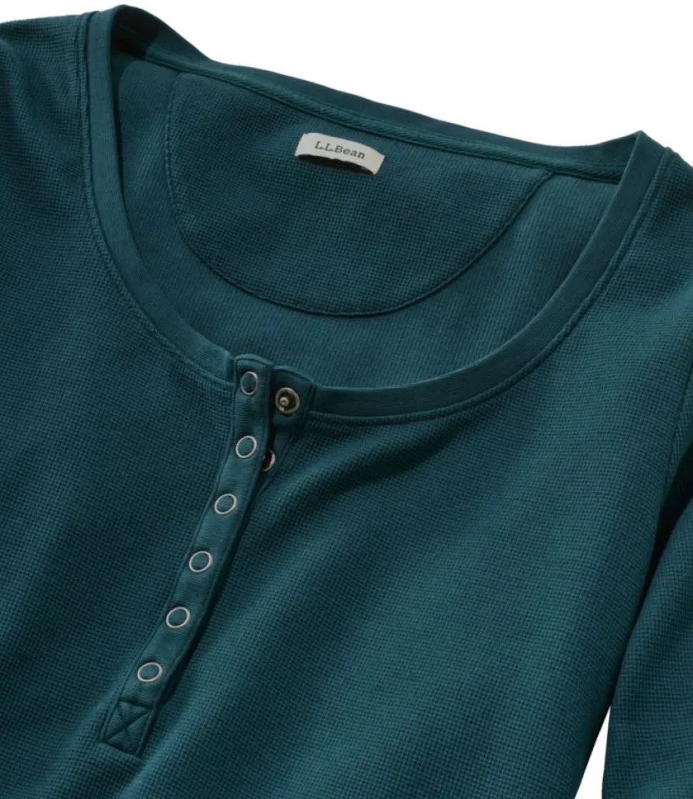Best Sale L.L.Bean "Women's Unshrinkable Mini-Waffle Tee, Long-Sleeve Henley" Barley