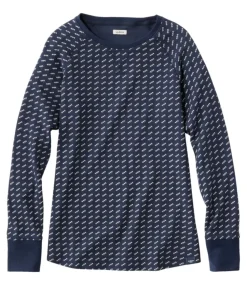 Store L.L.Bean "Women's Unshrinkable Mini-Waffle Tee, Long-Sleeve Crewneck Stripe"
