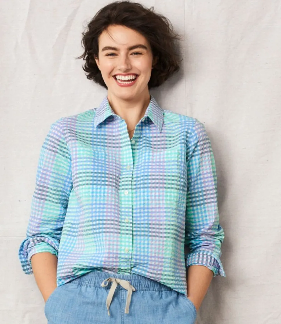Hot L.L.Bean "Women's Vacationland Seersucker Shirt, Long-Sleeve Plaid"