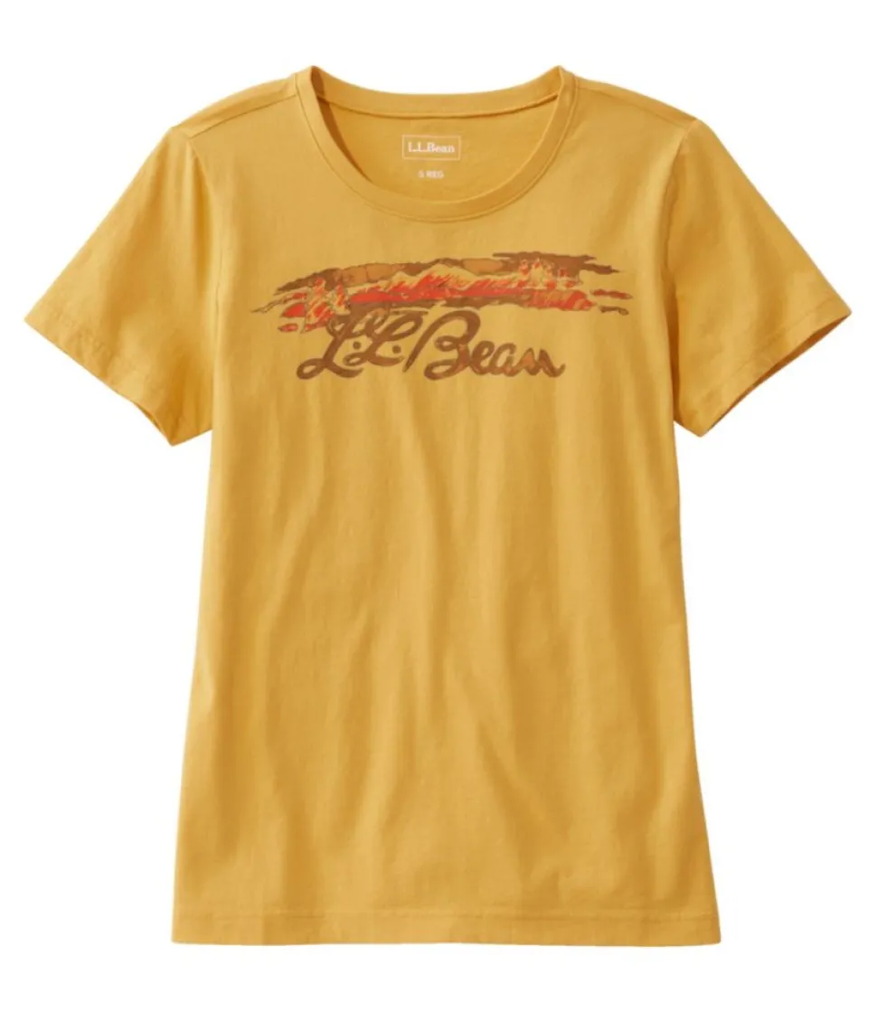 Sale L.L.Bean "Women's Washed Cotton Tee, Short-Sleeve Crewneck Graphic"