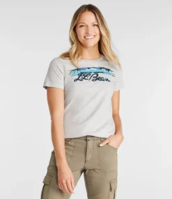 Sale L.L.Bean "Women's Washed Cotton Tee, Short-Sleeve Crewneck Graphic"