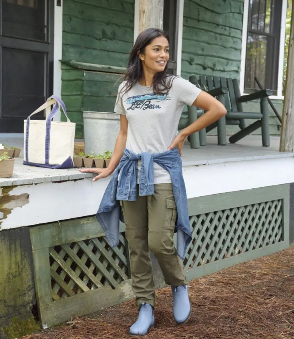 Sale L.L.Bean "Women's Washed Cotton Tee, Short-Sleeve Crewneck Graphic"