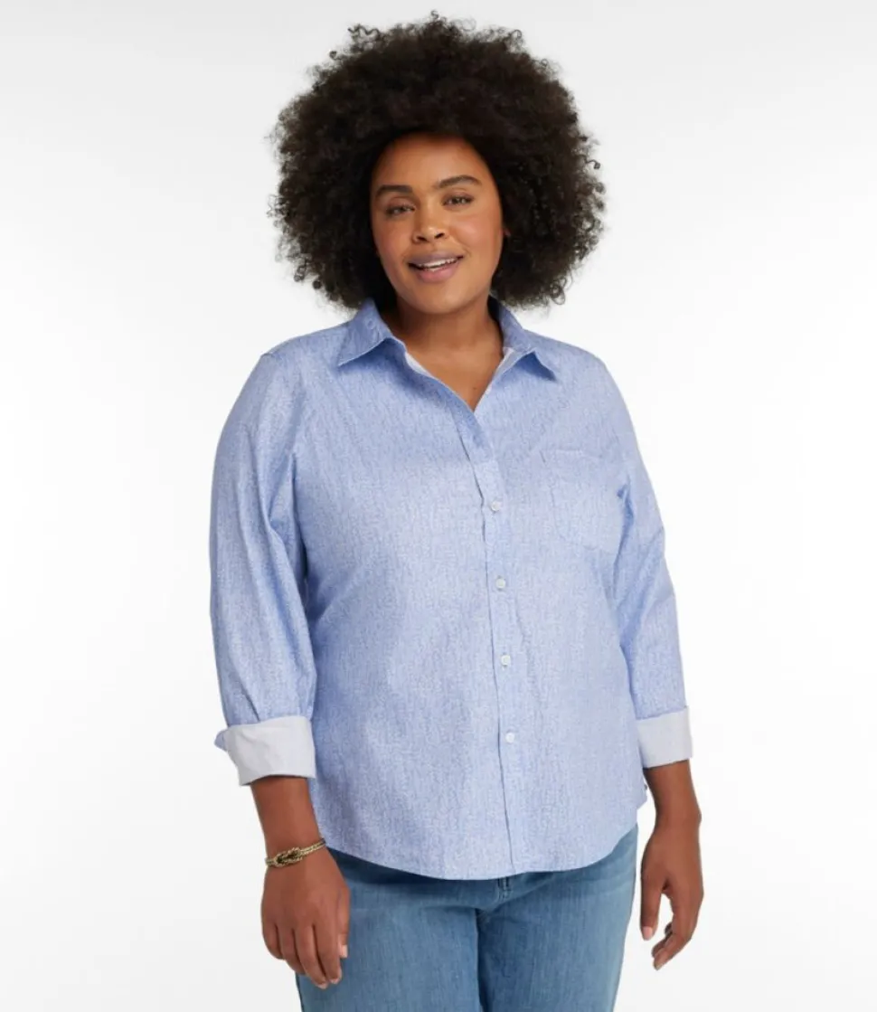 Store L.L.Bean "Women's Wrinkle-Free Pinpoint Oxford Shirt, Relaxed Fit Long-Sleeve Print"